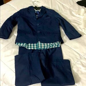 Navy Blue Suit Set with Checkered Shirt